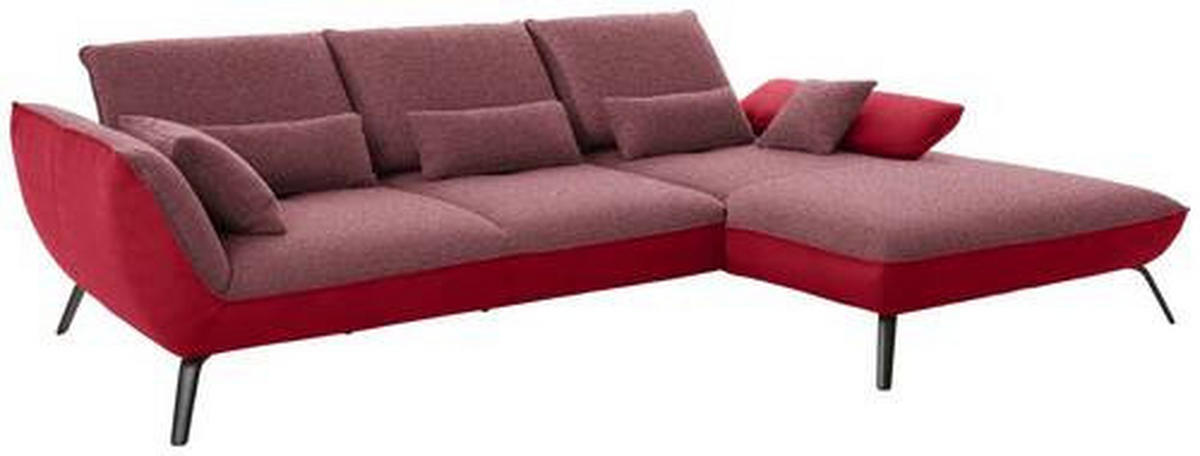 ECKSOFA in Flachgewebe Rot  - Rot/Schwarz, Design, Textil/Metall (301/191cm) - Moderano