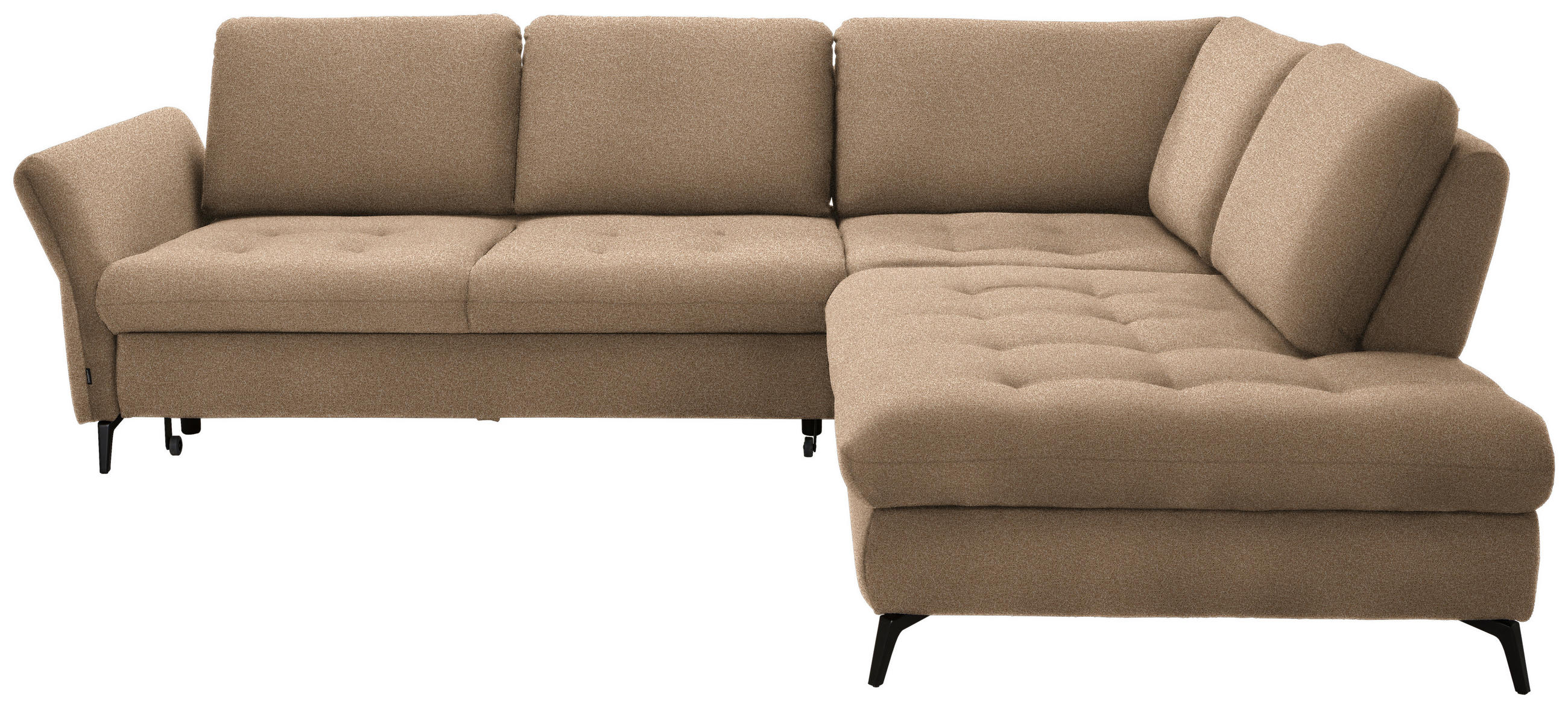 ECKSOFA in Bouclé Hellbraun  - Hellbraun/Schwarz, Natur, Textil/Metall (288/233cm) - Valnatura