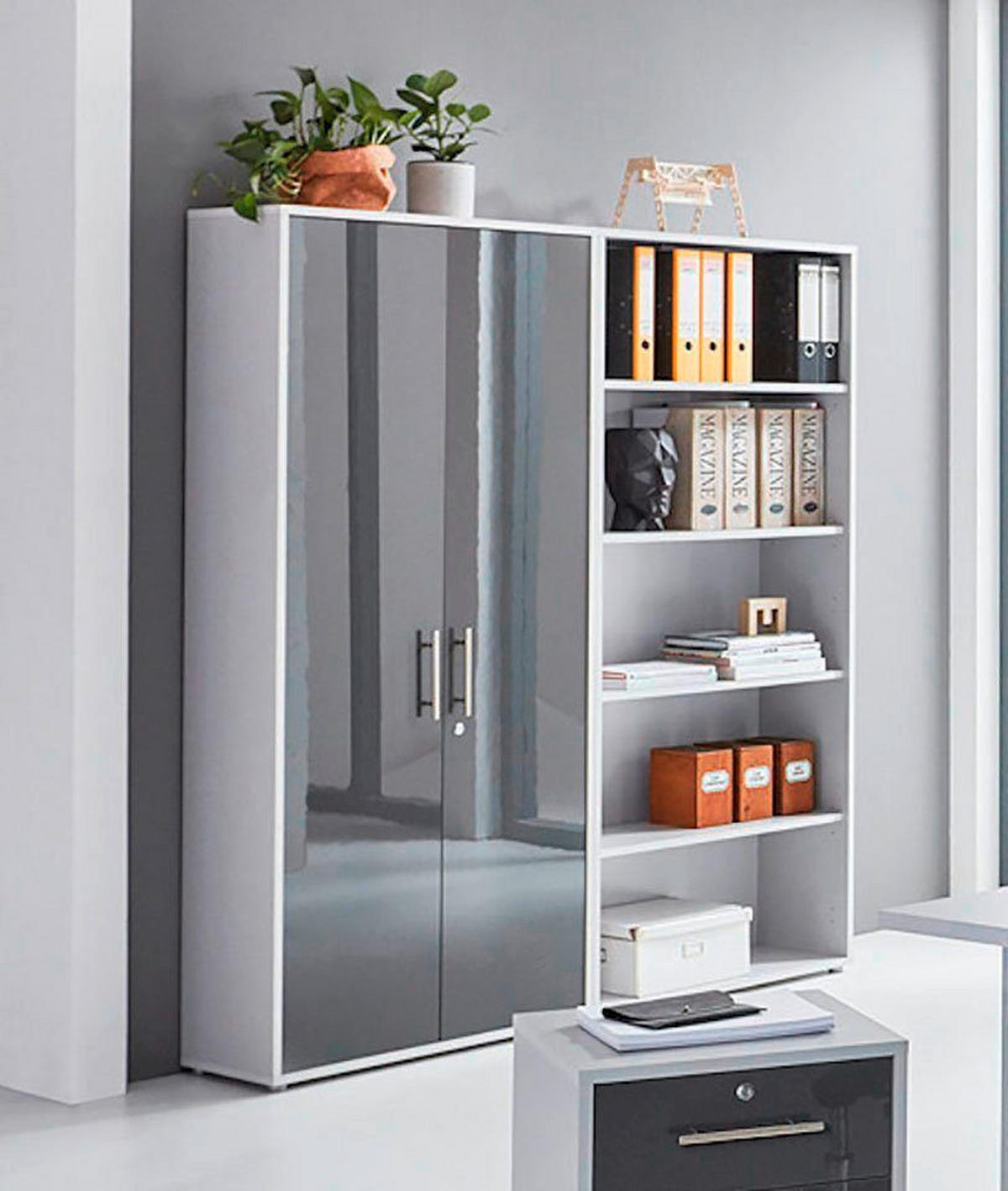BÜRO - Anthrazit Hochglanz/Grau, MODERN, Holzwerkstoff - MID.YOU
