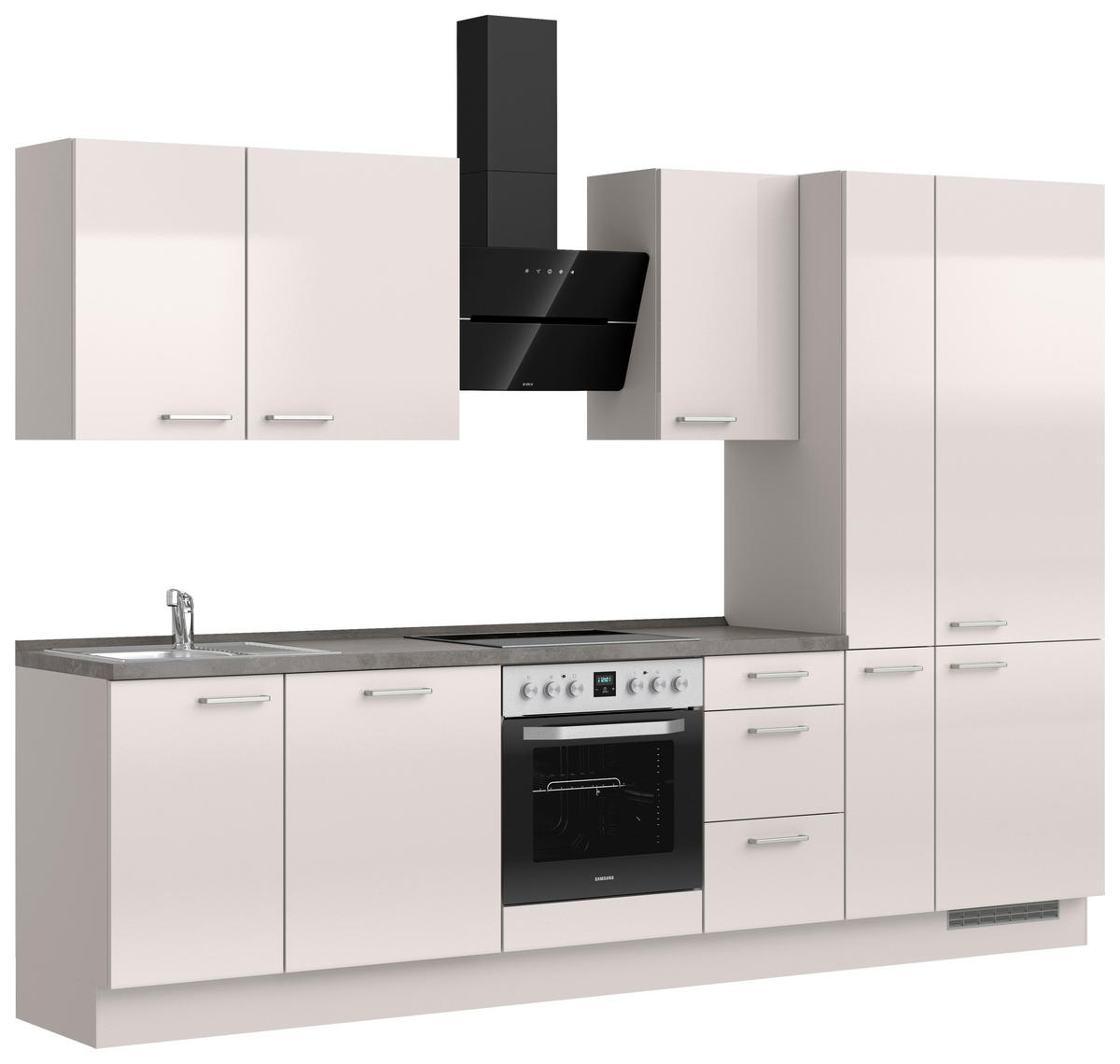 KÜCHENBLOCK Flash 300 cm  in Schieferfarben, Hellgrau  - Schieferfarben/Edelstahlfarben, MODERN, Holzwerkstoff/Metall (300cm) - Nobilia