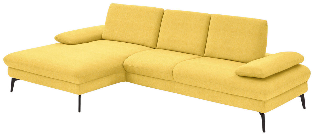 ECKSOFA in Chenille, Mikrofaser Gelb  - Gelb/Schwarz, Design, Textil/Metall (157/299cm) - Dieter Knoll