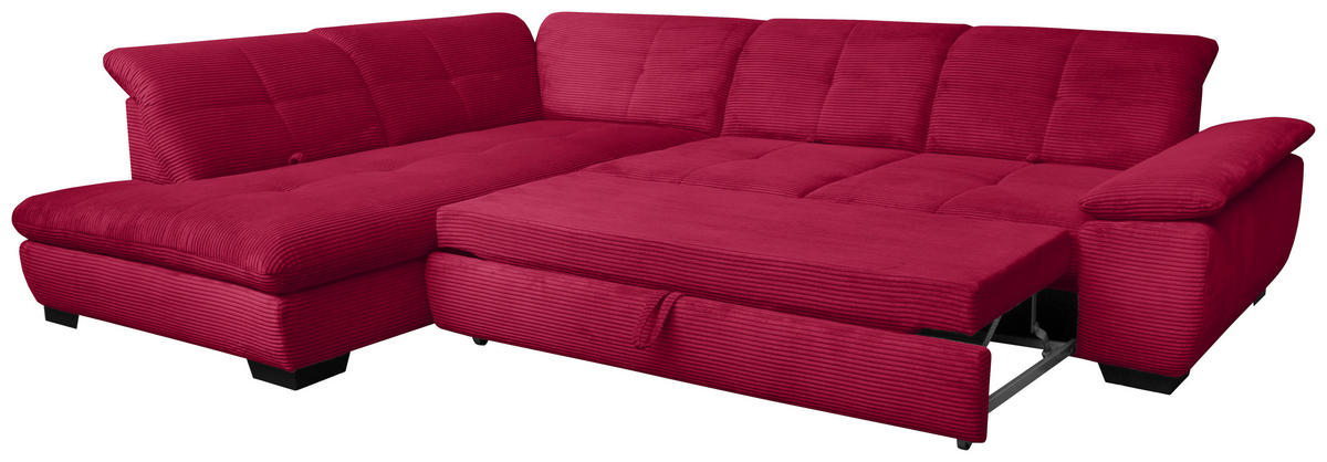 ECKSOFA in Cord Rot  - Rot/Schwarz, Design, Textil/Metall (242/313cm) - Xora