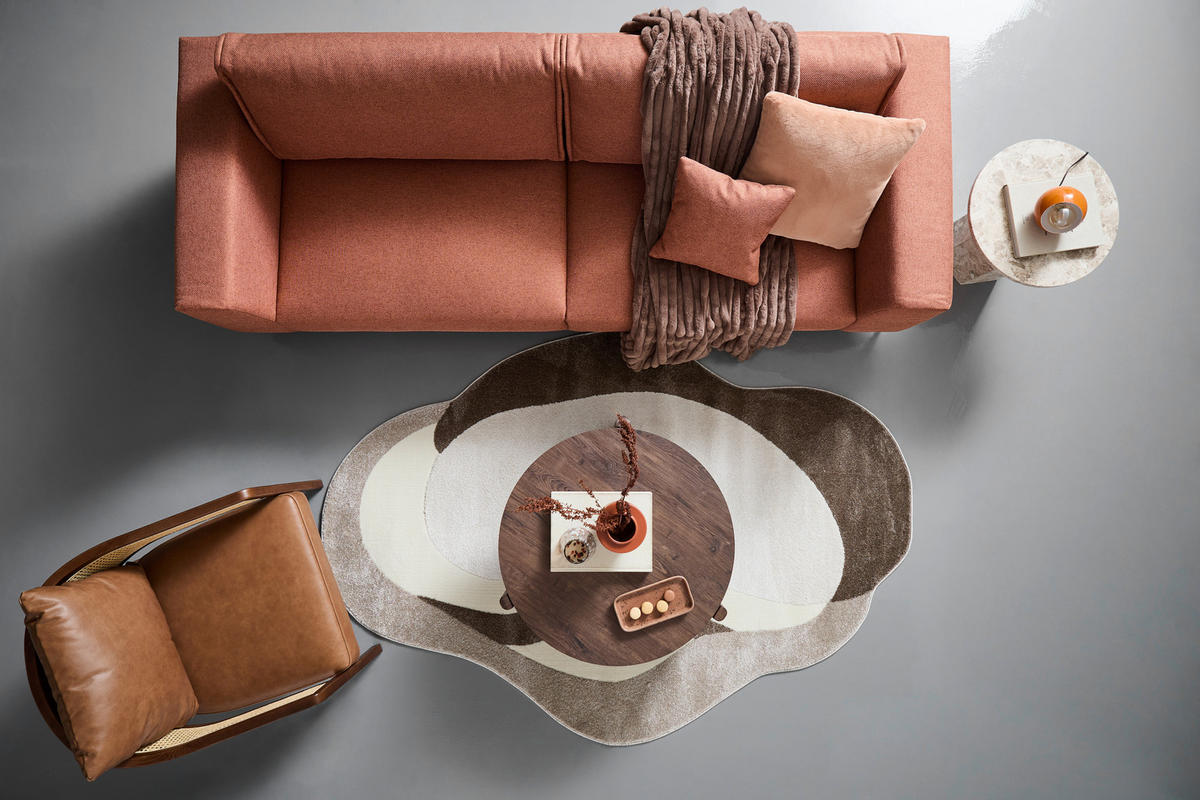 3-SITZER-SOFA in beflockt Orange  - Schwarz/Orange, Design, Holz/Textil (246/87/88cm) - MID.YOU