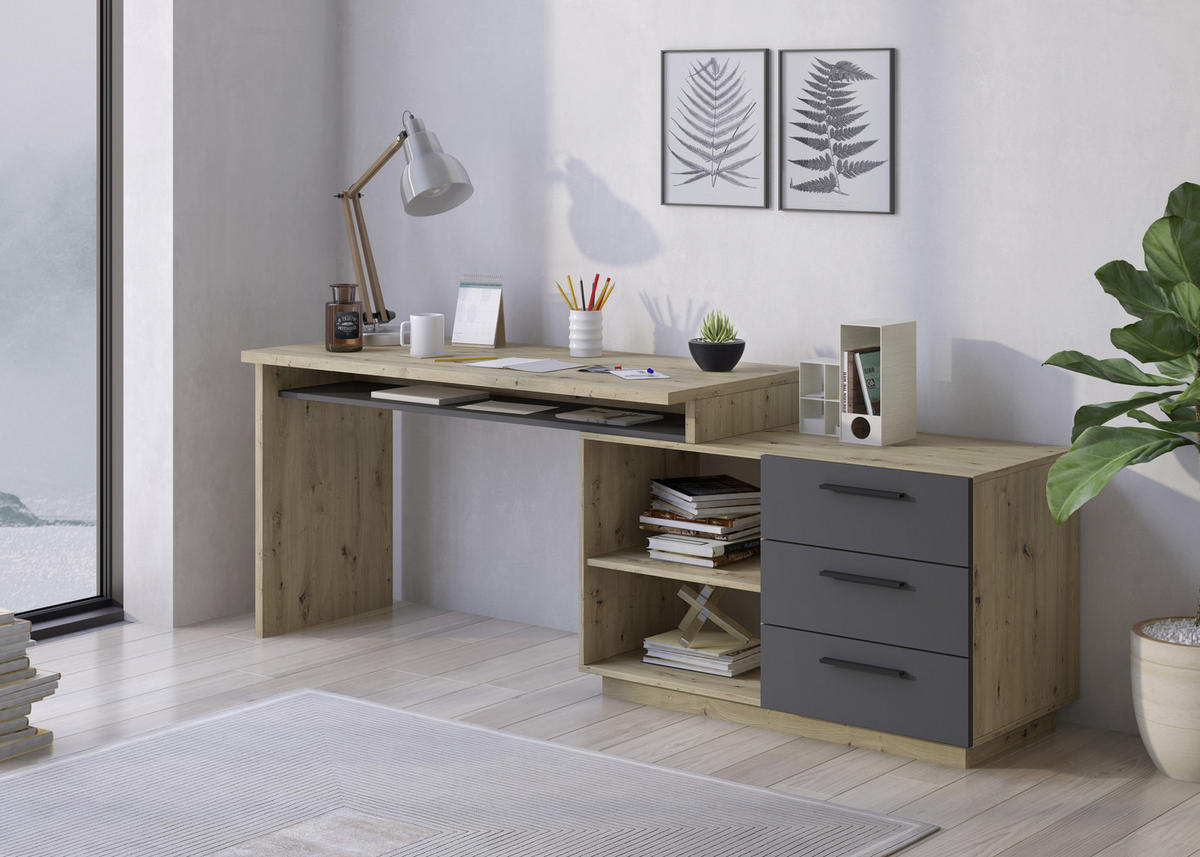 SCHREIBTISCHKOMBINATION Anthrazit, Eiche Artisan  - Anthrazit/Eiche Artisan, KONVENTIONELL, Holzwerkstoff (138/105/75cm) - Xora