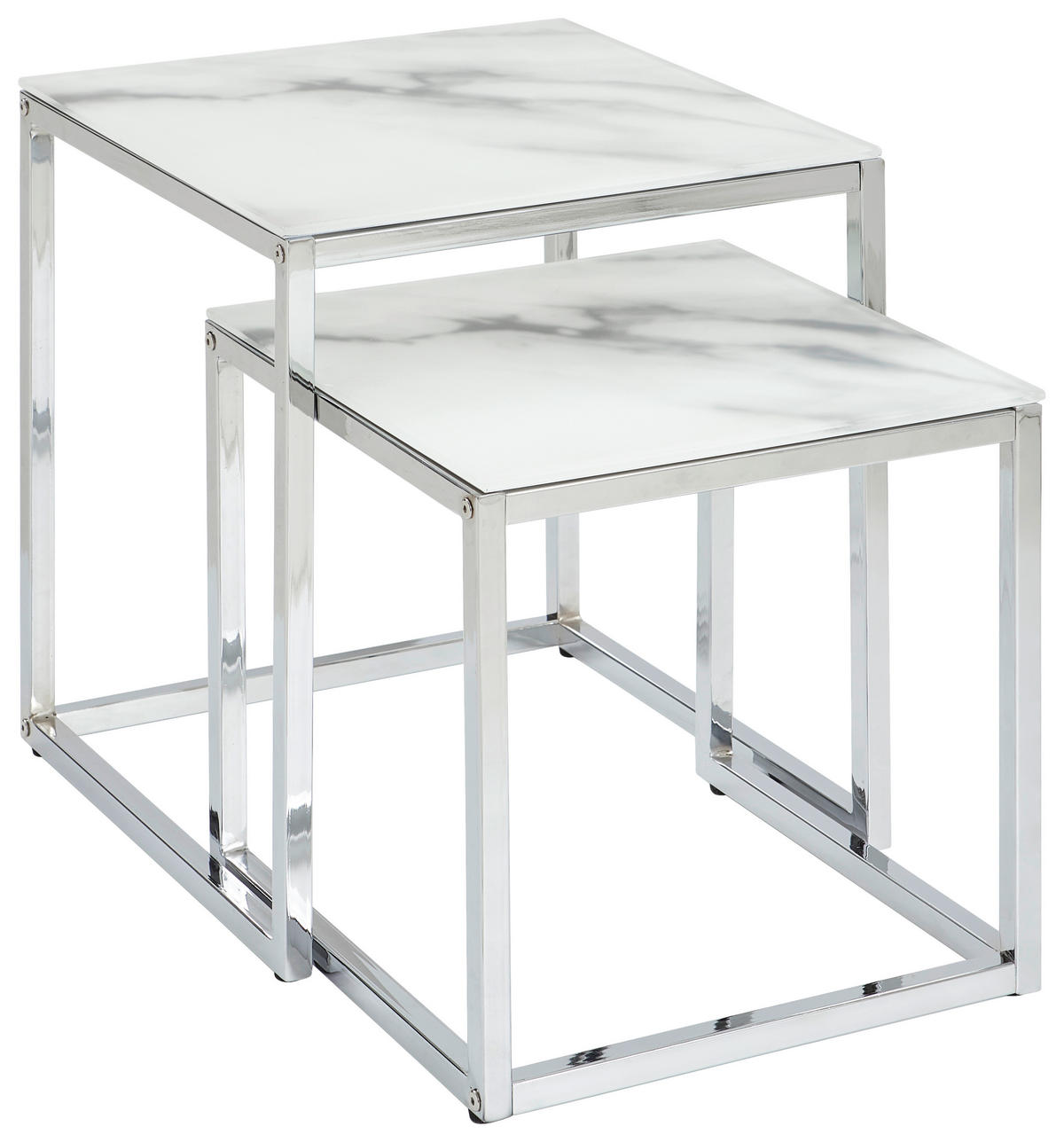 SET MIZIC, bela, barve kroma  - barve kroma/bela, Design, kovina/steklo (45/45/50cm) - Carryhome