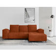ECKSOFA Rostfarben Cord Rücken echt, Kopfteilverstellung, Sitzvorzug  - Rostfarben/Schwarz, KONVENTIONELL, Textil/Metall (290/196cm) - Carryhome