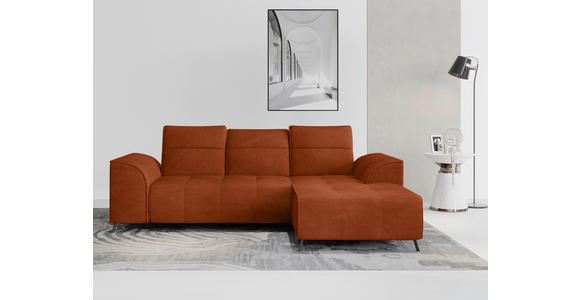 ECKSOFA Rostfarben Cord Rücken echt, Kopfteilverstellung, Sitzvorzug  - Rostfarben/Schwarz, KONVENTIONELL, Textil/Metall (290/196cm) - Carryhome