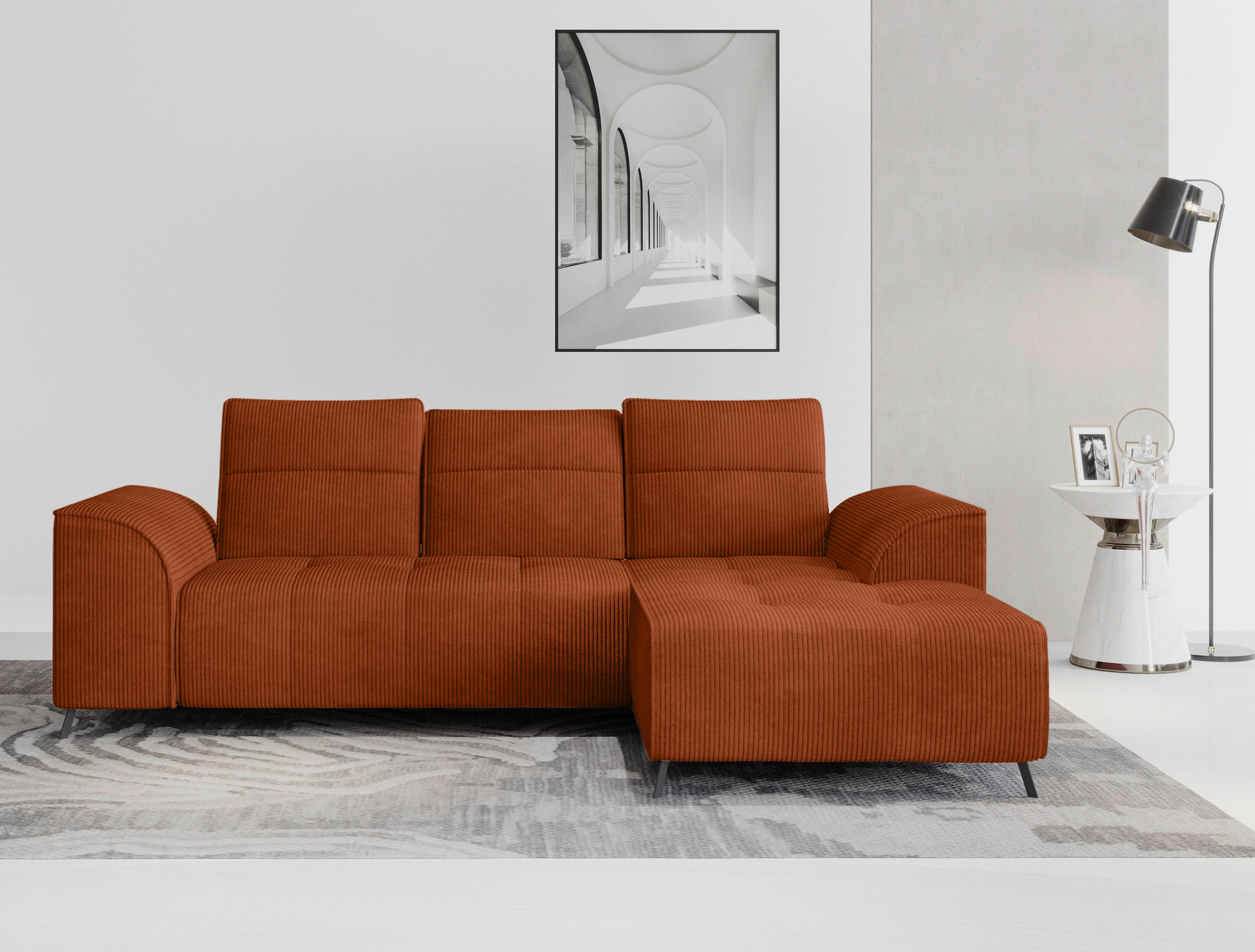 ECKSOFA Rostfarben Cord  - Rostfarben/Schwarz, KONVENTIONELL, Textil/Metall (290/196cm) - Carryhome