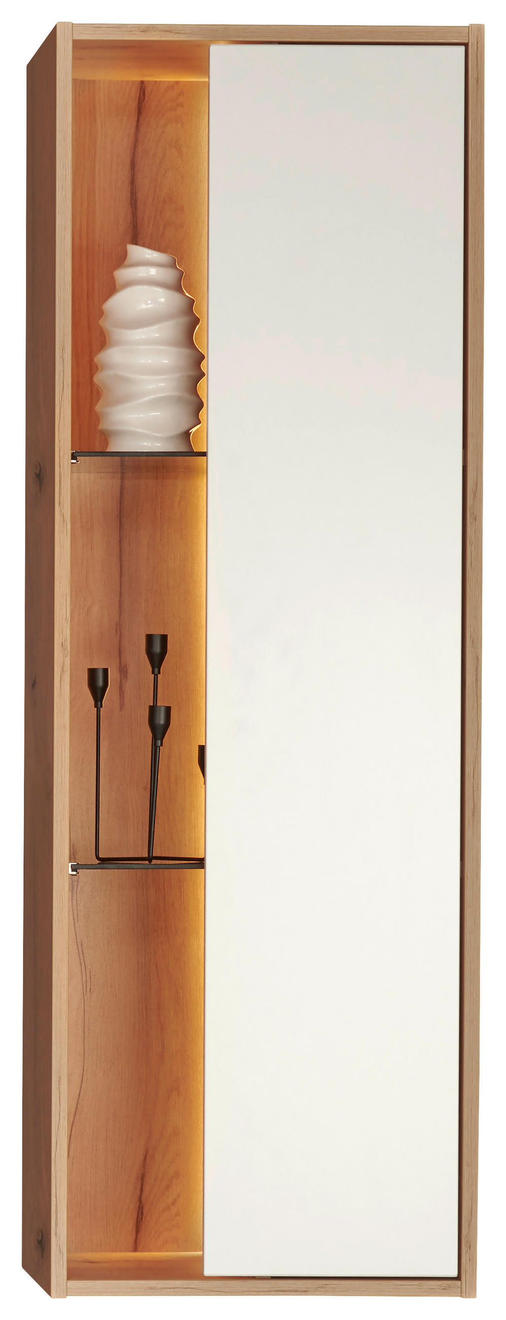 VISEĆA VITRINA bela, hrast artisan   - bela/hrast artisan, Dizajnerski, staklo/pločasti materijal (47/140/37cm) - home24