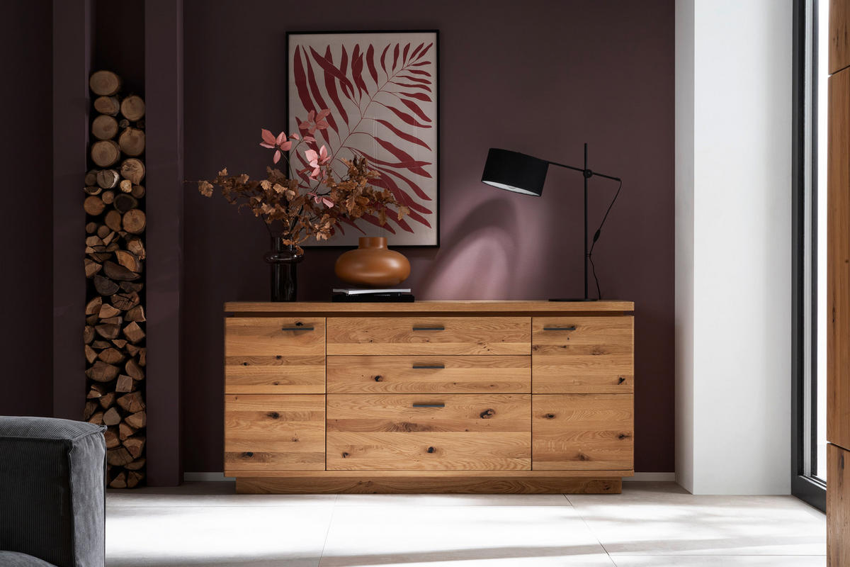 KOMODA, barve hrasta  - barve hrasta/antracit, Natur, kovina/leseni material (180/84/44cm) - Linea Natura