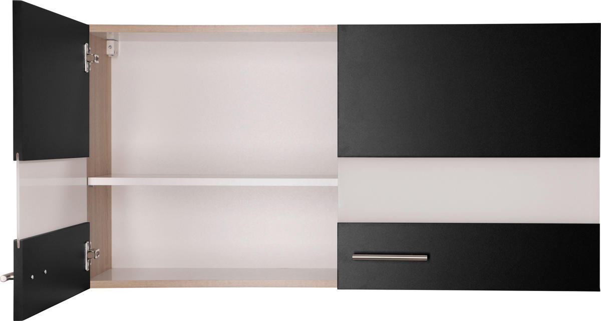 KÜCHENOBERSCHRANK 110/56,1/34,6 cm  in Schwarz, Eichefarben  - Eichefarben/Silberfarben, Basics, Glas/Holzwerkstoff (110/56,1/34,6cm) - Respekta