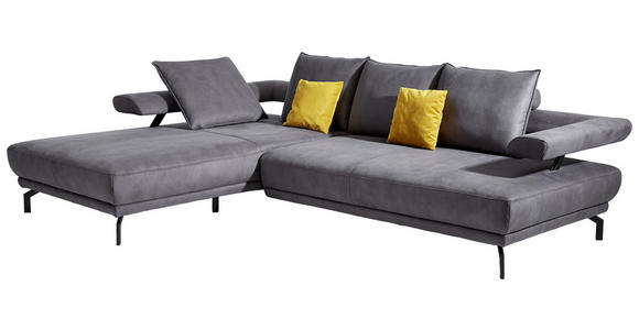 WOHNLANDSCHAFT in Mikrofaser Anthrazit - Anthrazit/Schwarz, Design, Textil/Metall (224/305cm) - Dieter Knoll