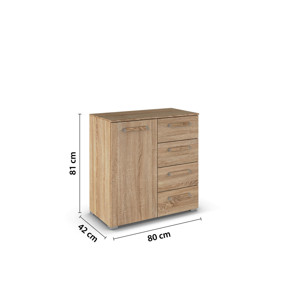 KOMMODE  in 80/81/42 cm  - Silberfarben/Sonoma Eiche, Design, Holzwerkstoff/Kunststoff (80/81/42cm) - Novel