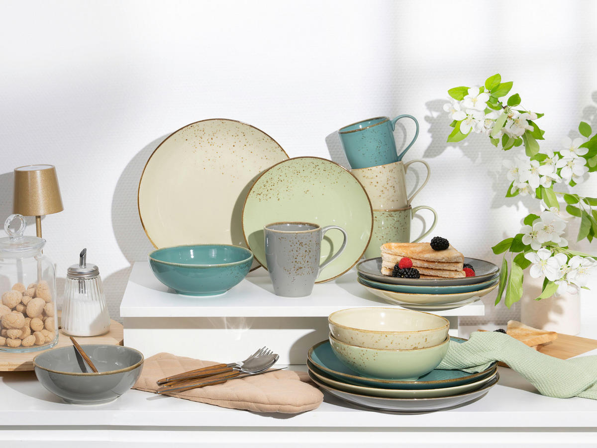 KOMBISERVICE NATURE COLLECTION Nature 16-teilig  - Sandfarben/Blau, Trend, Keramik - Creatable