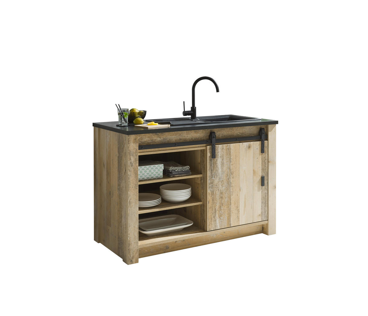 SPÜLENUNTERSCHRANK 133/93/64 cm  in Anthrazit, Naturfarben  - Anthrazit/Schwarz, Trend, Holzwerkstoff/Metall (133/93/64cm) - MID.YOU