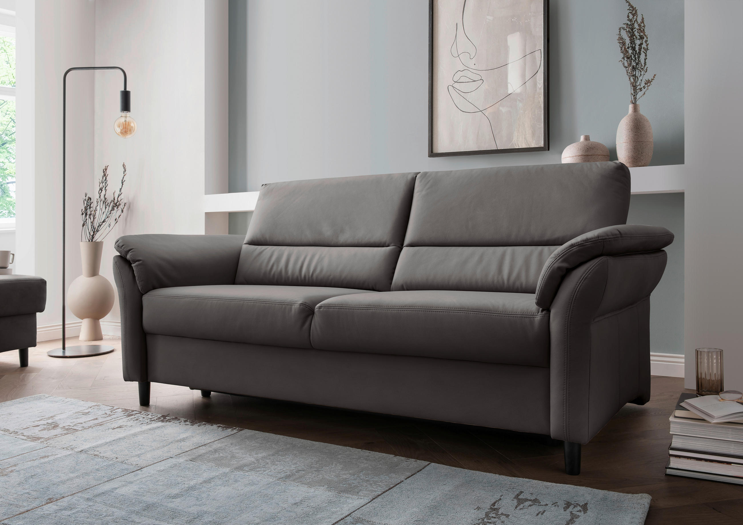 3-SITZER-SOFA in Lederlook Anthrazit  - Anthrazit/Schwarz, MODERN, Holz/Textil (192/90/89cm) - Livetastic