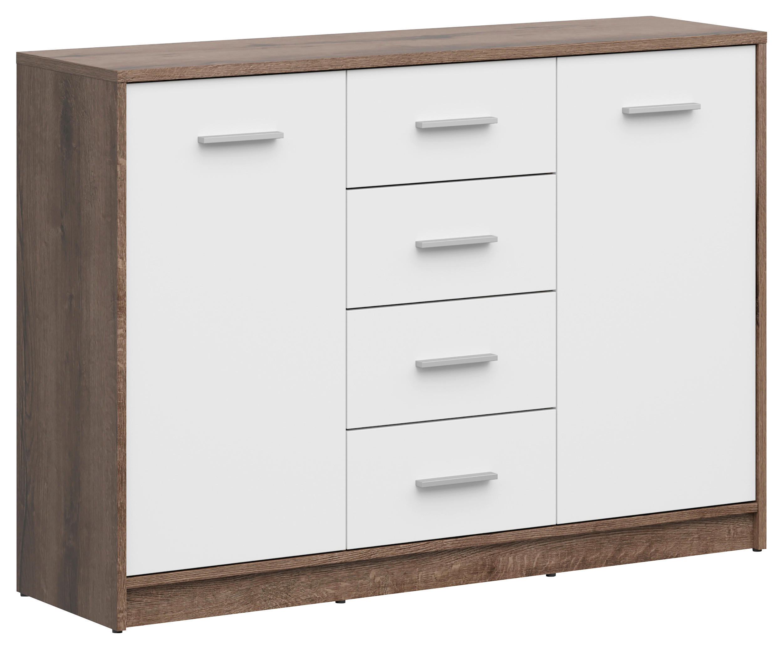 KOMMODE 118,5/84/34 cm  in Weiss, Eichefarben  - Weiss/Eichefarben, Design, Holzwerkstoff/Kunststoff (118,5/84/34cm)