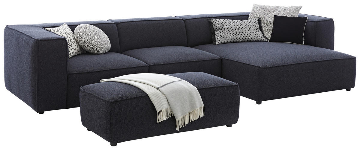 ECKSOFA in Flachgewebe Dunkelblau  - Schwarz/Dunkelblau, Design, Kunststoff/Textil (341/164cm) - W.Schillig