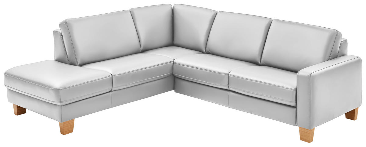 ECKSOFA in Echtleder Weiss  - Eiche Bianco/Weiss, Natur, Leder/Holz (235/257cm) - Valdera