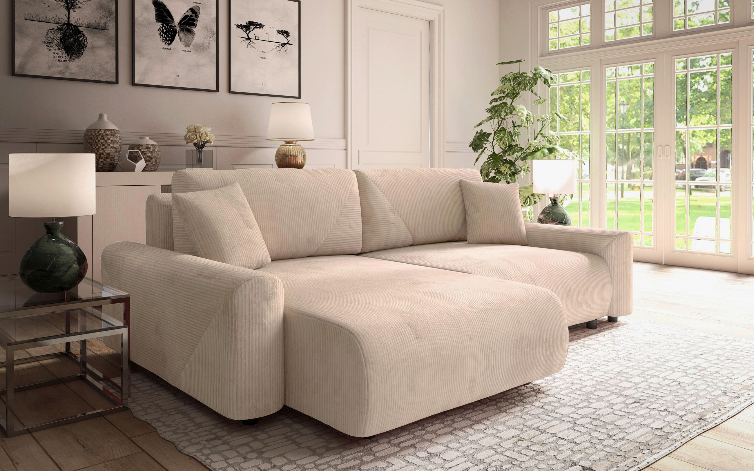 Ecksofa inkl. Funktion Beige Cord  - Beige/Schwarz, MODERN, Kunststoff/Textil (168/238cm) - Stylife