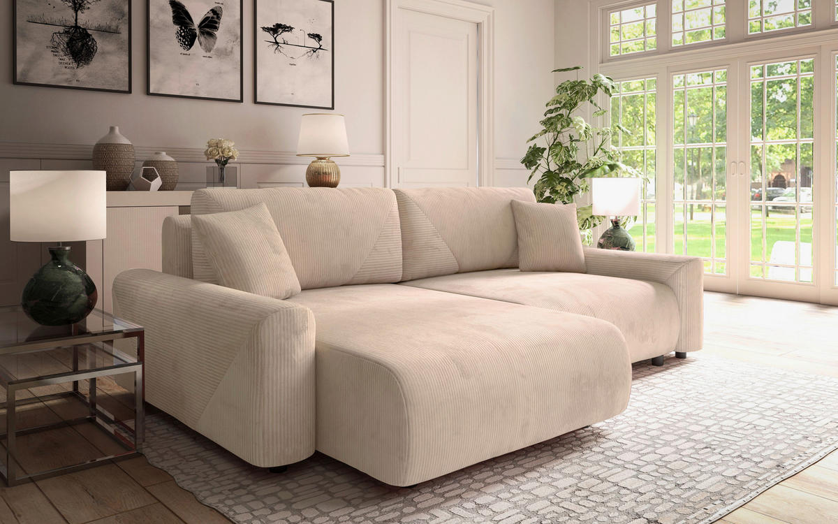 Ecksofa inkl. Funktion Beige Cord  - Beige/Schwarz, MODERN, Kunststoff/Textil (168/238cm) - Stylife