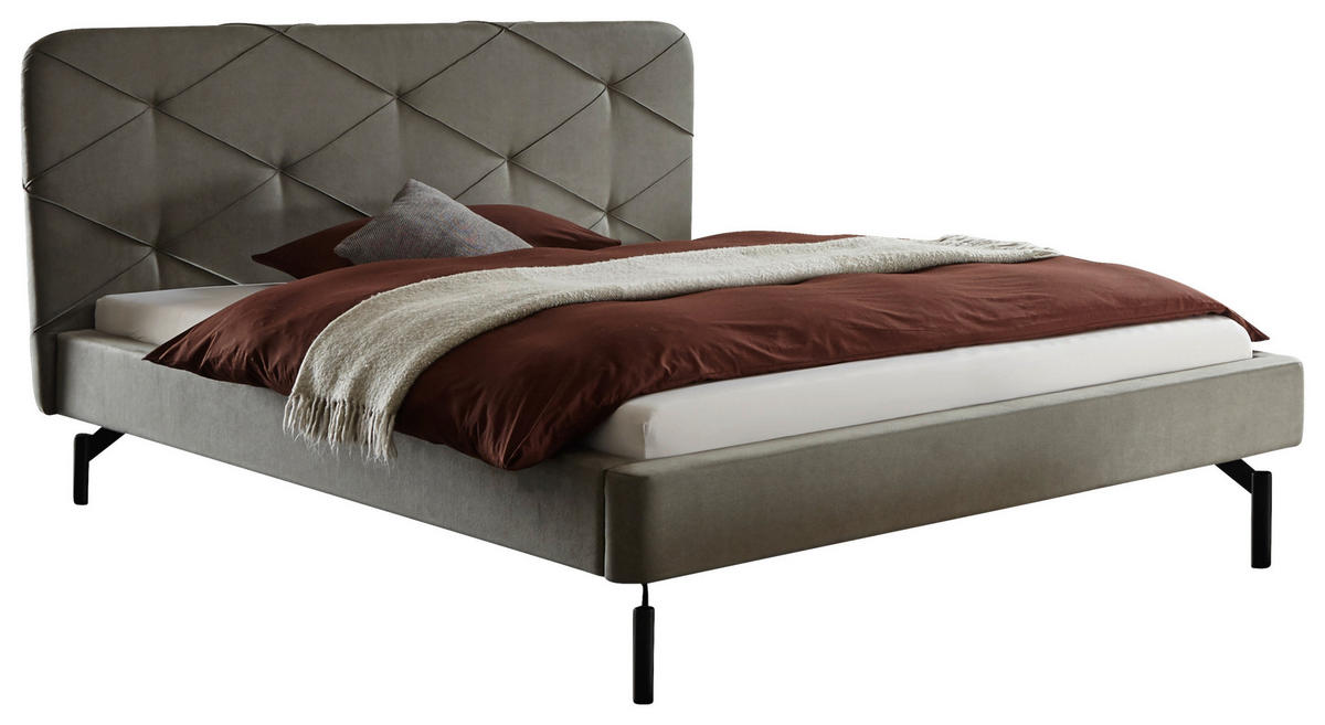 POLSTERBETT 140/200 cm,  in Dunkelgrün, gepolstertes Kopfteil,  - Dunkelgrün/Anthrazit, Design, Textil/Metall (140/200cm) - Hasena