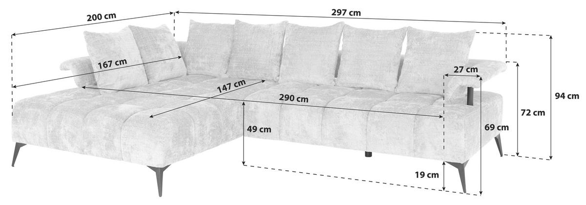 ECKSOFA in Flachgewebe Beige  - Beige/Schwarz, Modern, Kunststoff/Textil (200/297cm) - Livetastic