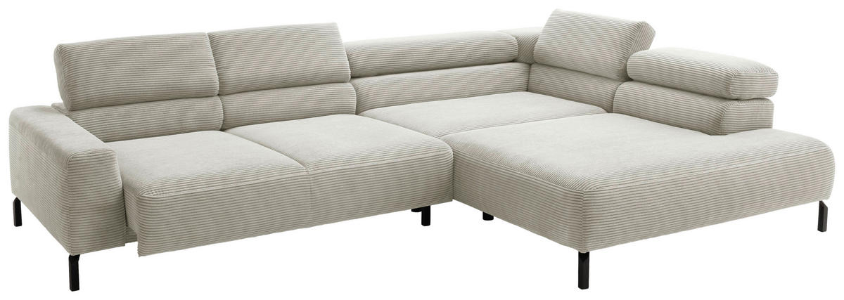 ECKSOFA inkl. Funktion Hellgrau Cord  - Hellgrau/Schwarz, MODERN, Textil/Metall (309/219cm) - Pure Home Lifestyle