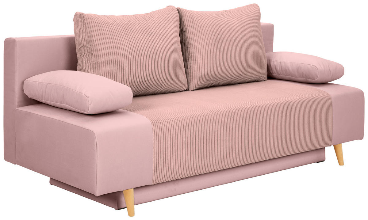 SCHLAFSOFA in Cord, Velours Rosa  - Buchefarben/Creme, Konventionell, Holz/Textil (191/92/89cm) - MID.YOU