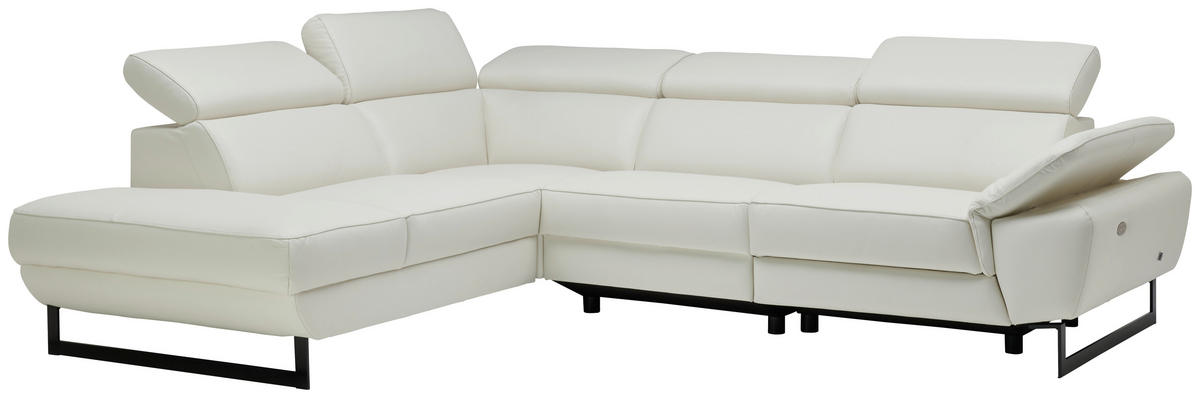 ECKSOFA Weiß Echtleder  - Schwarz/Weiß, Design, Leder/Metall (281/225cm) - Celina Home