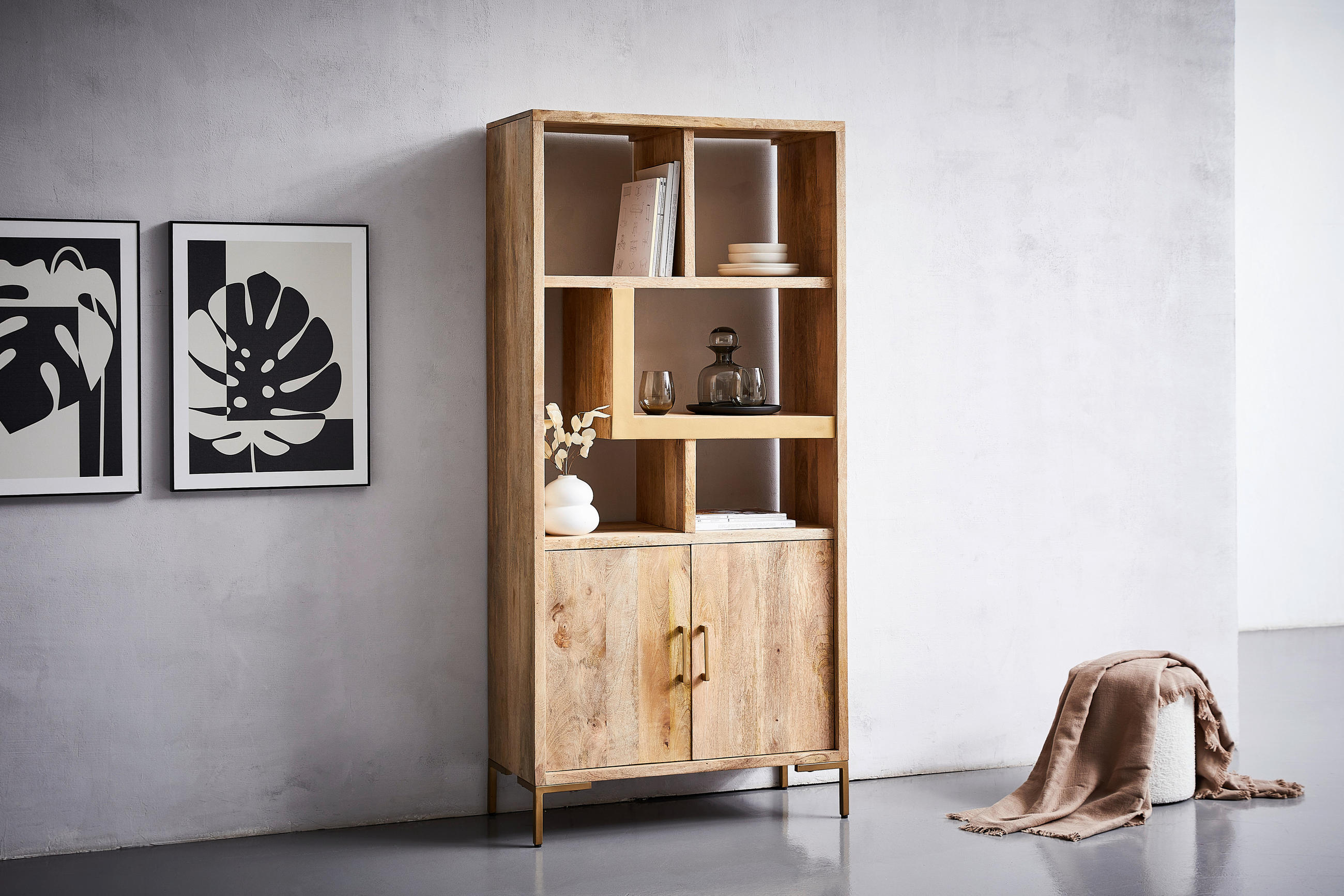 REGAL  88/192/40 cm Naturfarben, Goldfarben  - Goldfarben/Naturfarben, Natur, Holz/Metall (88/192/40cm) - MID.YOU