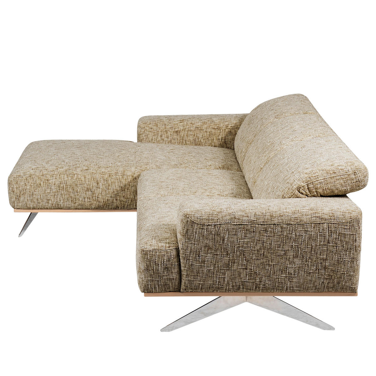 ECKSOFA PORTLAND in Struktur Hellbraun Kopfteilverstellung  187/295 cm  - Chromfarben/Hellbraun, Design, Holz/Textil (187/295cm) - Livetastic