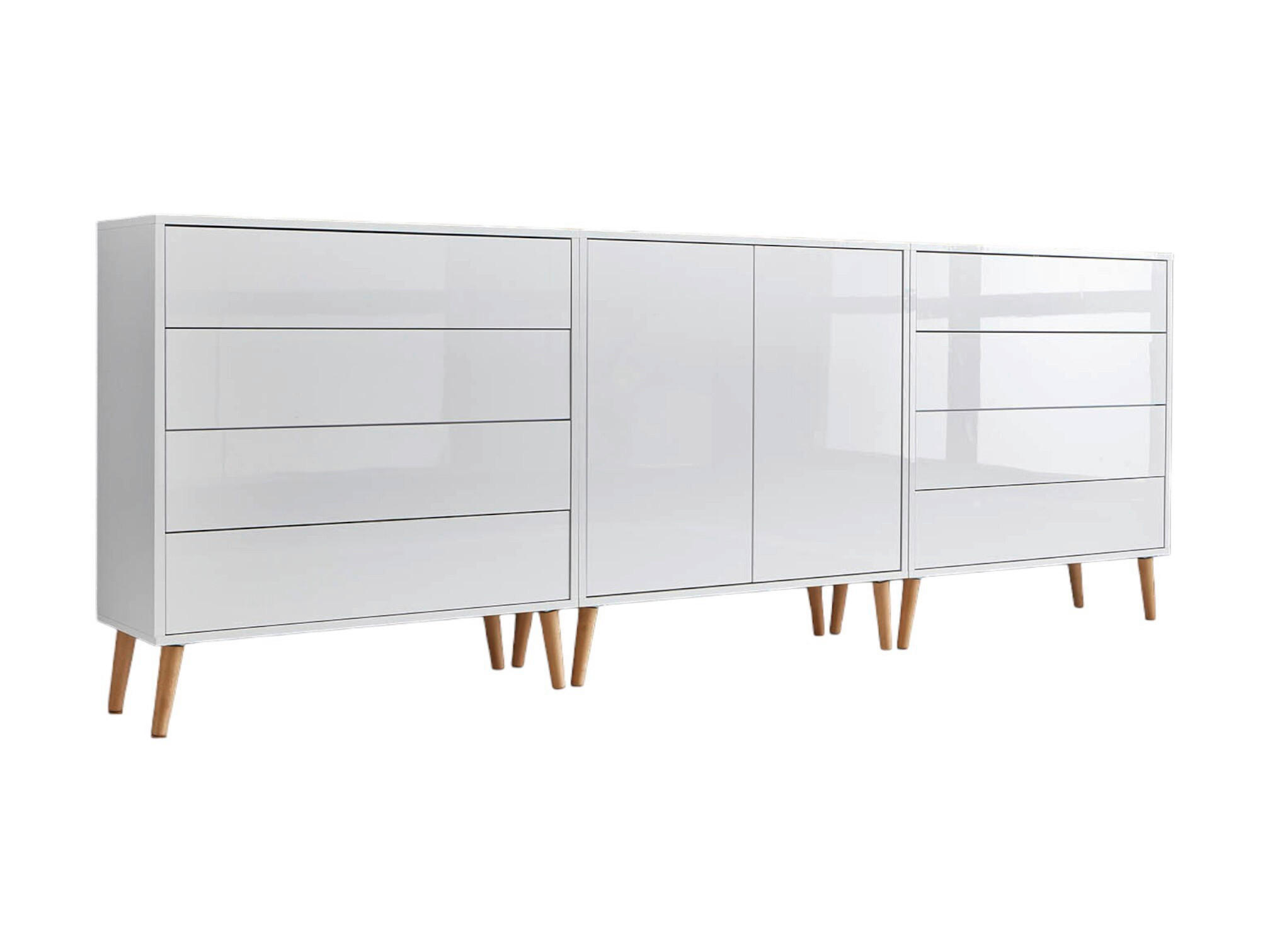 Mid.you Sideboard Mailand Set 4 + HF Weiß, Weiß Hochglanz 237x86x33 cm