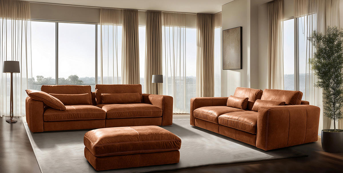 2-SITZER-SOFA  in Echtleder Karamell   - Beige/Karamell, Design, Leder/Kunststoff (240/85/123cm) - Livetastic