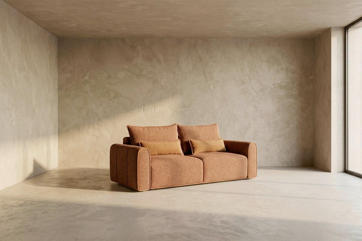 SCHLAFSOFA KIARA Bouclé Rostfarben  inkl.  - Rostfarben/Schwarz, Design, Kunststoff/Textil (235/100/100cm) - MID.YOU