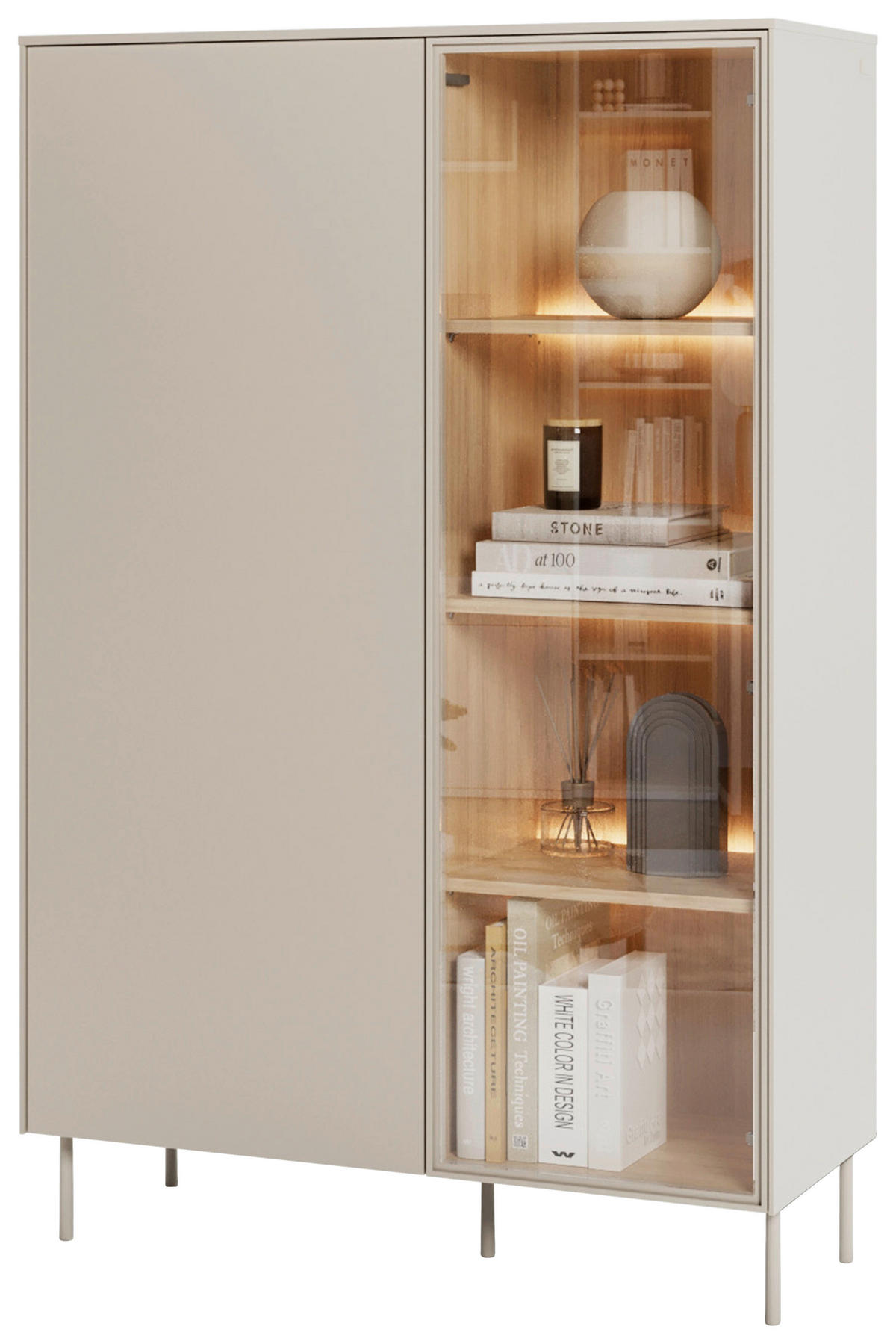 HIGHBOARD 102/156/41 cm Eichefarben, Kaschmir  102/156/41 cm  - Kaschmir/Eichefarben, MODERN, Glas/Holzwerkstoff (102/156/41cm) - Carryhome