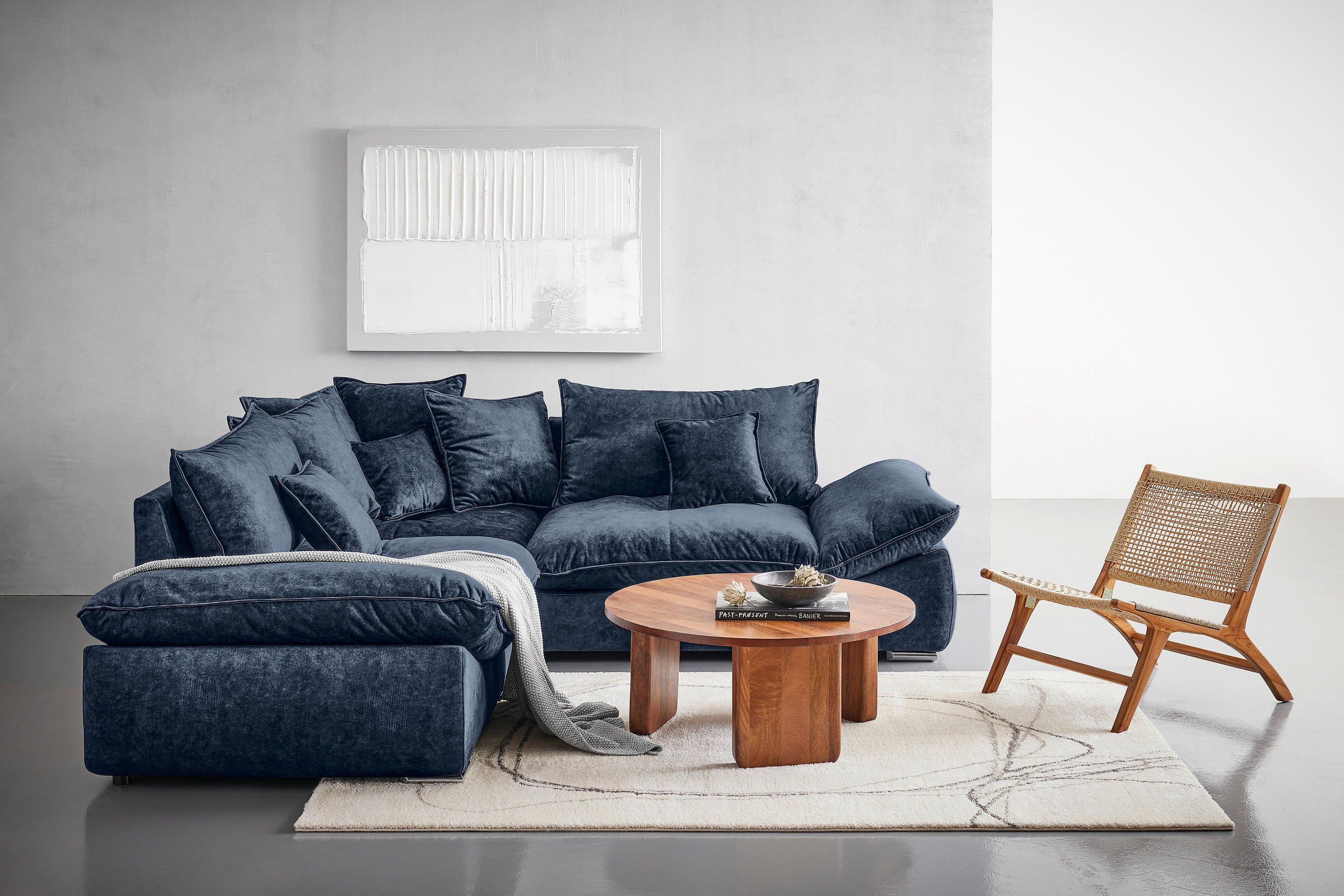 ECKSOFA Dunkelblau Velours  - Chromfarben/Dunkelblau, KONVENTIONELL, Kunststoff/Textil (247/247cm) - Carryhome