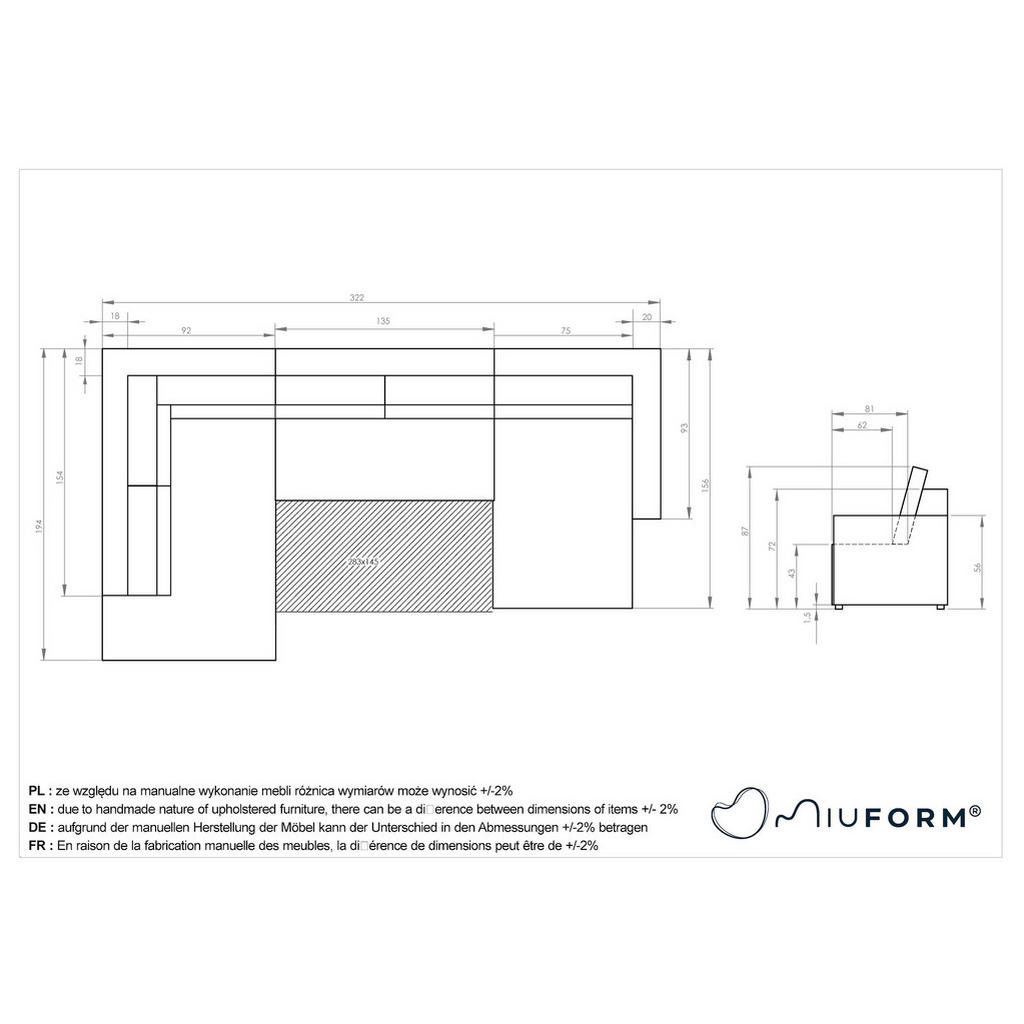 Thumbnail - Mid.you Wohnlandschaft, Grau, Weiß, Textil, Struktur, 8-Sitzer, U-Form, 322x194 cm, Made in EU, Oeko-Tex® Standard 100, ...