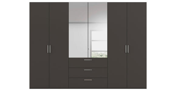 DREHTÜRENSCHRANK 301/235/61 cm,  in Graphitfarben, 6-türig  - Chromfarben/Edelstahlfarben, Basics, Glas/Holzwerkstoff (301/235/61cm) - Novel