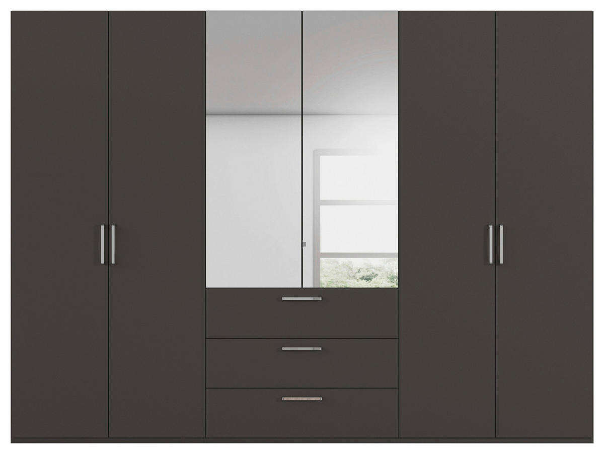 DREHTÜRENSCHRANK 301/235/61 cm,  in Graphitfarben, 6-türig  - Chromfarben/Edelstahlfarben, Basics, Glas/Holzwerkstoff (301/235/61cm) - Novel