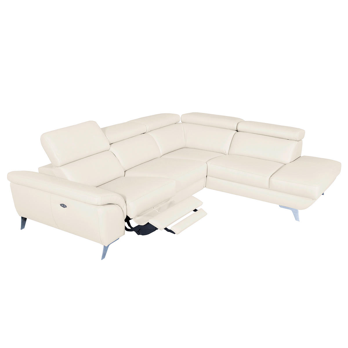 ECKSOFA  in Echtleder Creme  283/228 cm  - Silberfarben/Creme, Design, Leder/Metall (283/228cm) - Livetastic
