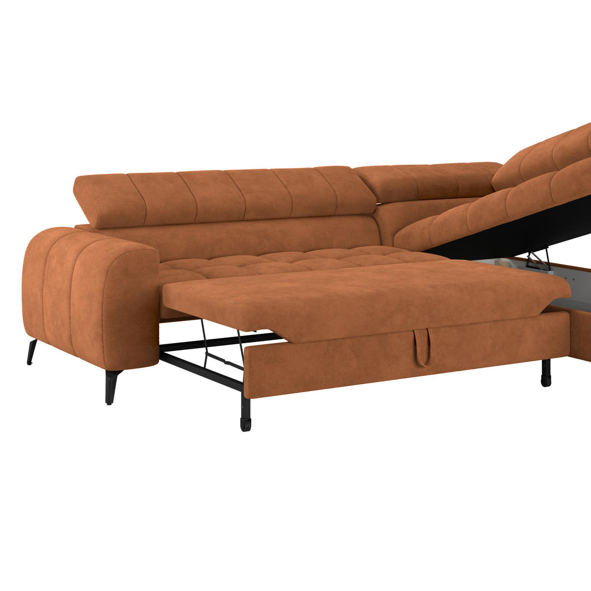 ECKSOFA Rostfarben Bettkasten, Rücken echt, Kopfteilverstellung  - Rostfarben/Schwarz, Trend, Kunststoff/Textil (261/203cm) - Livetastic