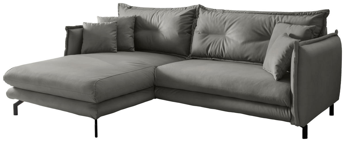 ECKSOFA in Lederlook Grau  - Schwarz/Grau, Modern, Textil/Metall (180/255cm) - Livetastic