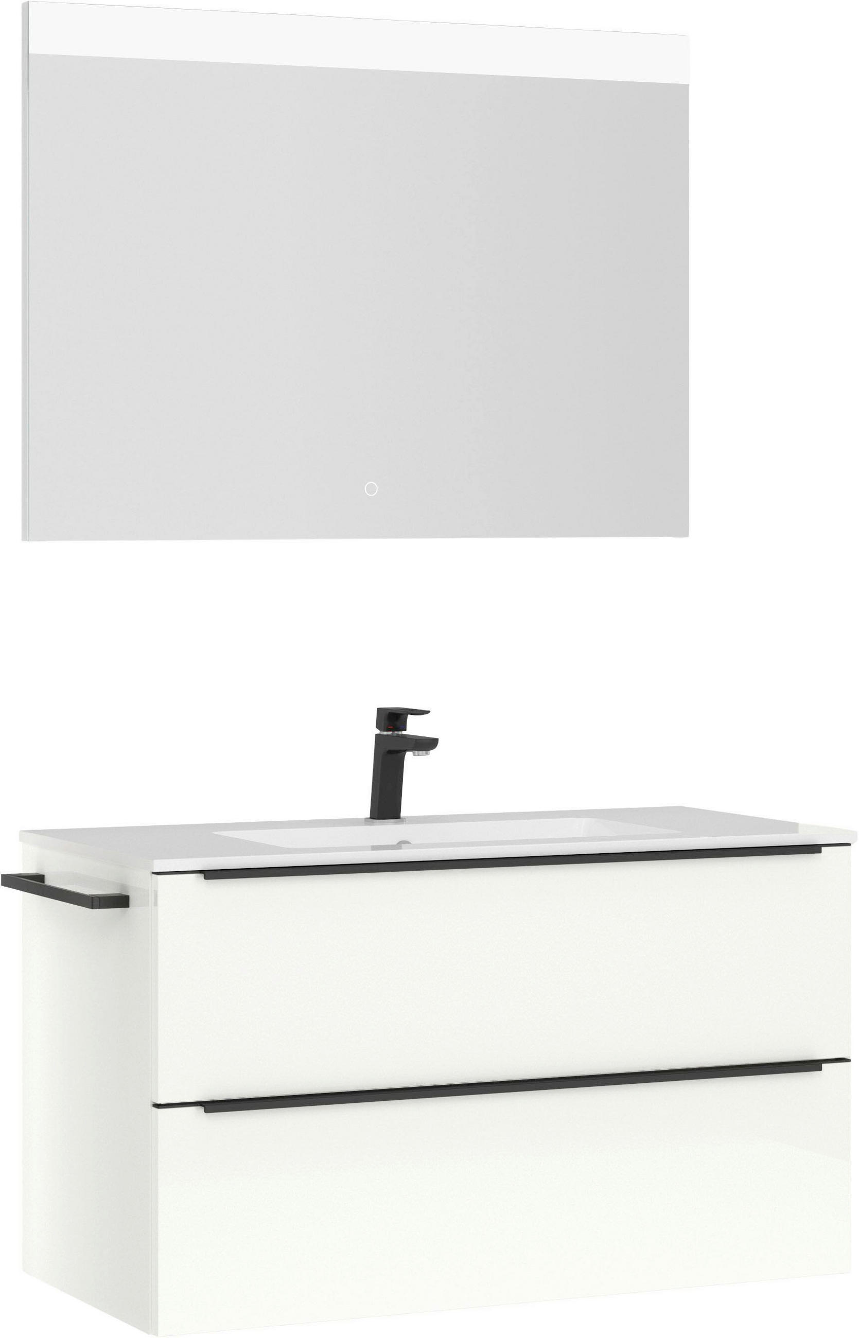 BADEZIMMER 3-teilig  in 101 cm  - Edelstahlfarben/Weiß Hochglanz, MODERN, Holzwerkstoff/Stein (101cm) - Nobilia