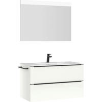 BADEZIMMER 3-teilig  in 101 cm  - Edelstahlfarben/Weiß Hochglanz, MODERN, Holzwerkstoff/Stein (101cm) - Nobilia