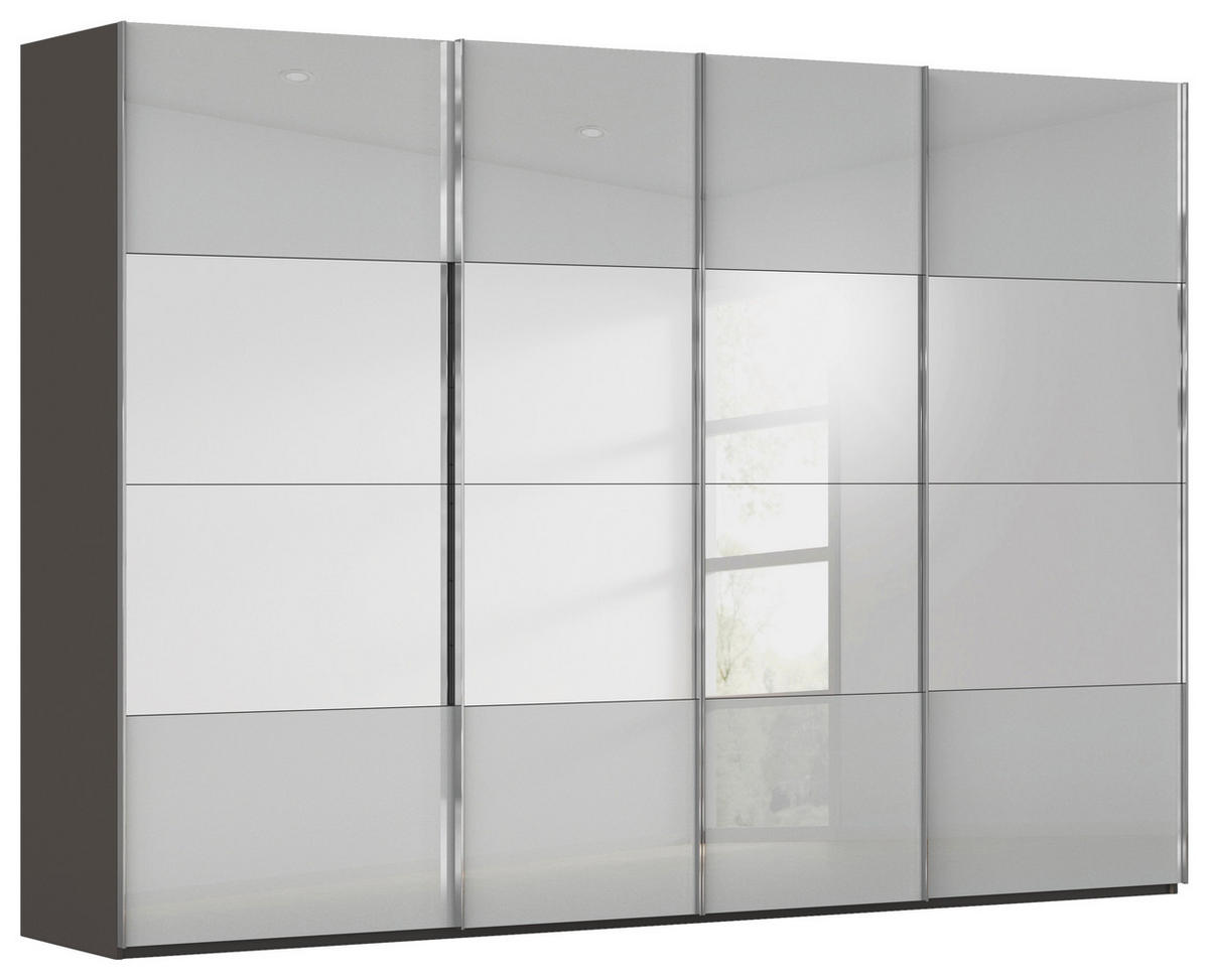 SCHWEBETÜRENSCHRANK 316/223/68 cm 4-türig Graphitfarben, Seidengrau  - Chromfarben/Seidengrau, Design, Glas/Holzwerkstoff (316/223/68cm) - Novel