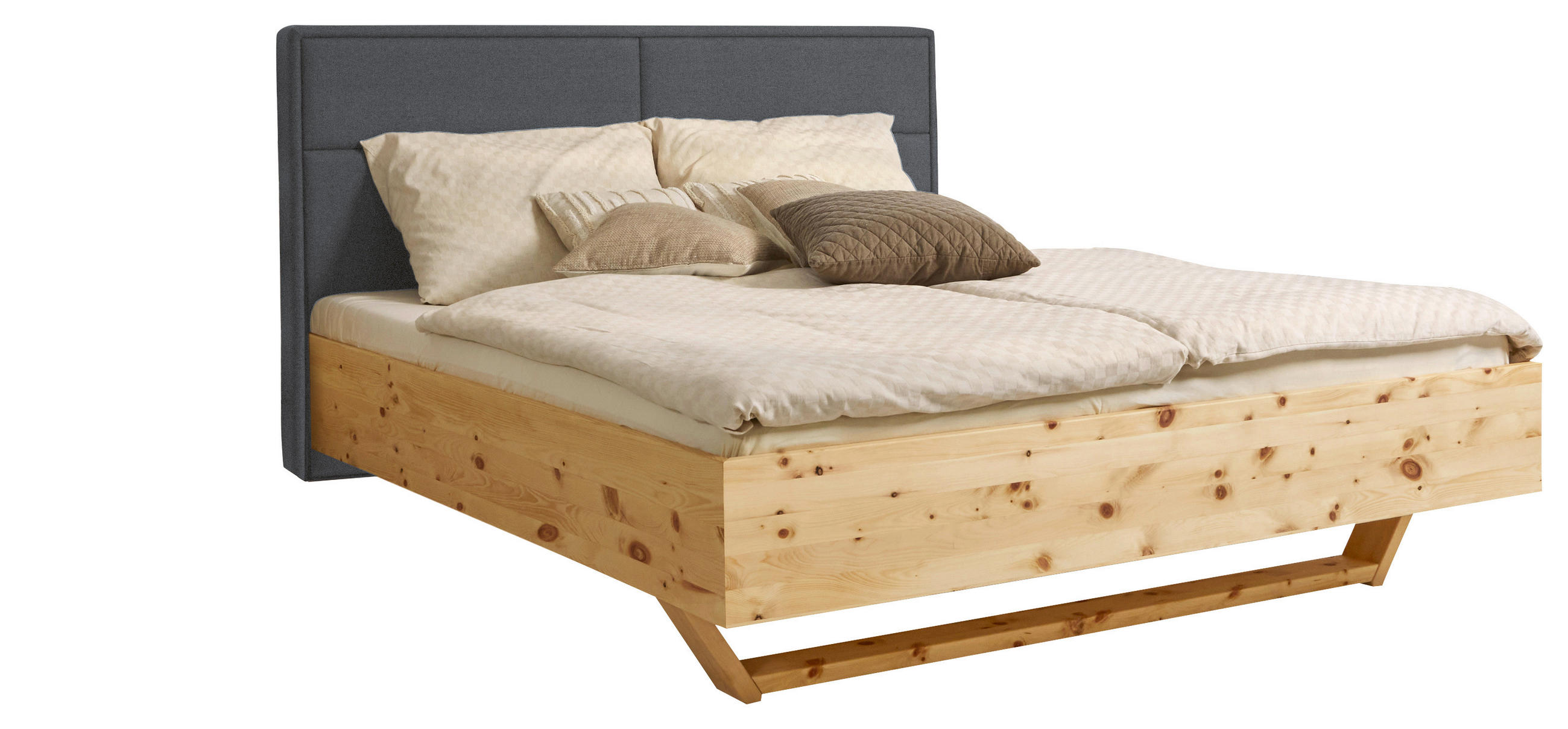 BETT 160/200 cm  Grau, Zirbelkieferfarben   - Zirbelkieferfarben/Grau, Natur, Holz/Textil (160/200cm) - Valnatura