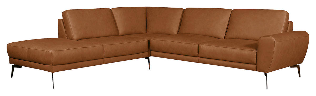ECKSOFA in Echtleder Cognac  - Cognac/Schwarz, Design, Leder/Metall (250/273cm) - Livetastic