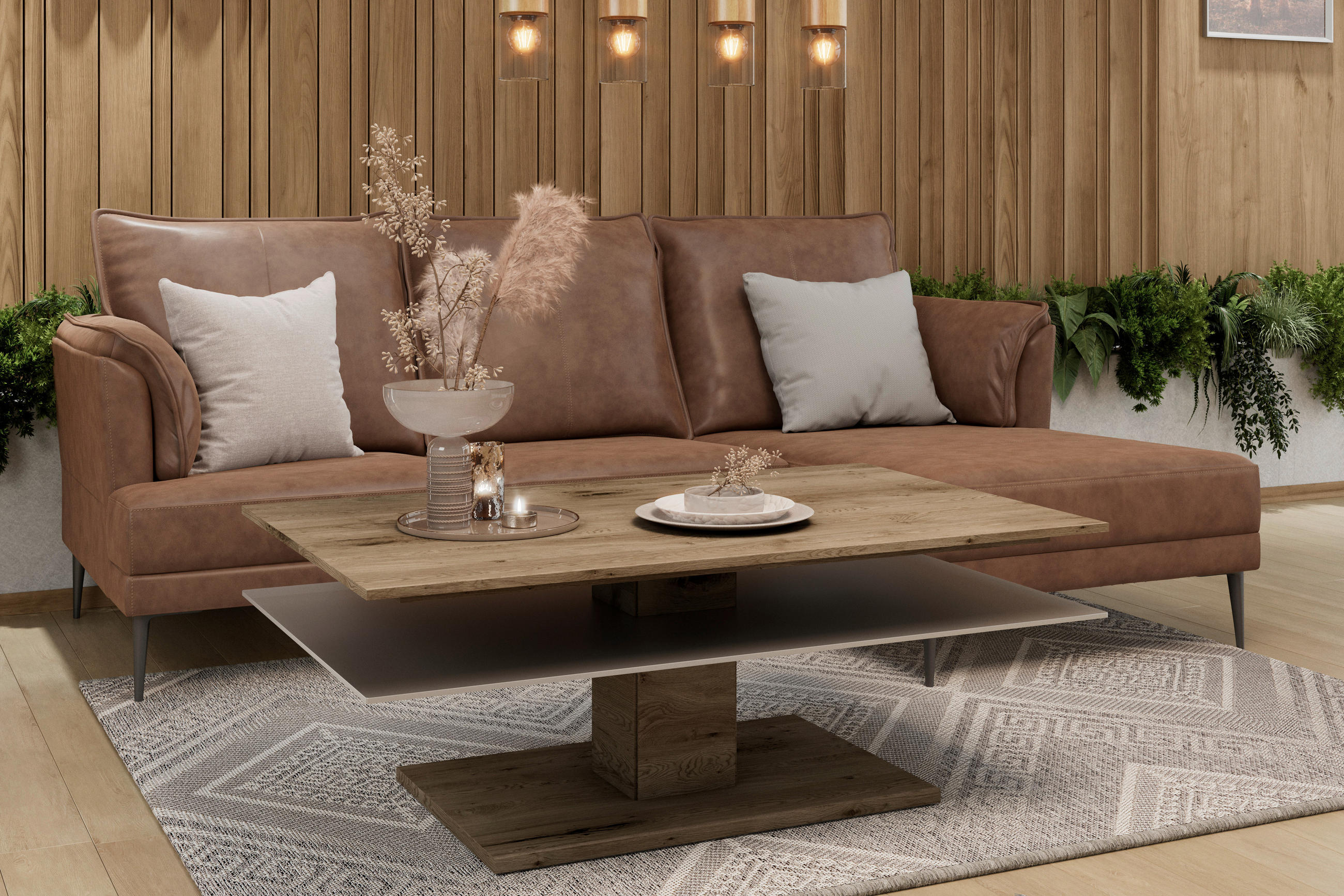 COUCHTISCH Altholz, Eiche massiv Farbglas 120/75/46 cm rechteckig Anthrazit, Eichefarben  - Eichefarben/Anthrazit, Design, Glas/Holz (120/75/46cm) - Voglauer