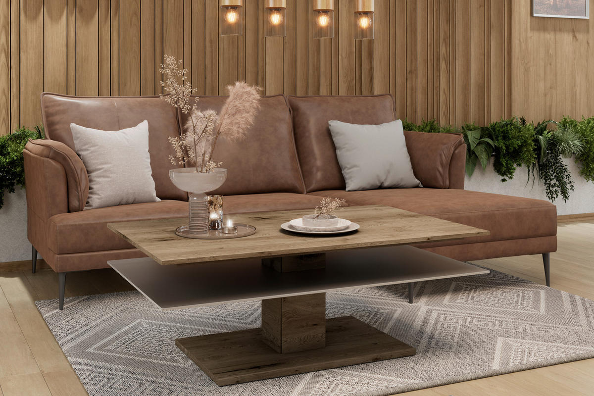 COUCHTISCH Altholz, Eiche massiv Farbglas 120/75/46 cm rechteckig Anthrazit, Eichefarben  - Eichefarben/Anthrazit, Design, Glas/Holz (120/75/46cm) - Voglauer